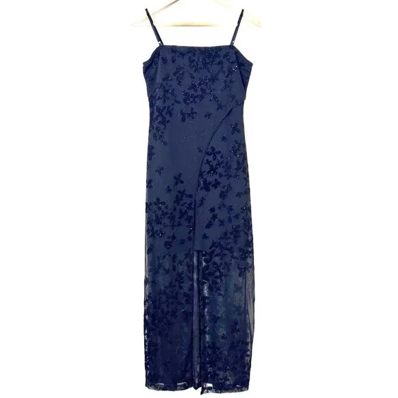 Vtg Y2K Velvet Burnout Floral Dress SzM Sparkle Sheer Stretch Whimsigoth Witchy - Picture 1 of 16